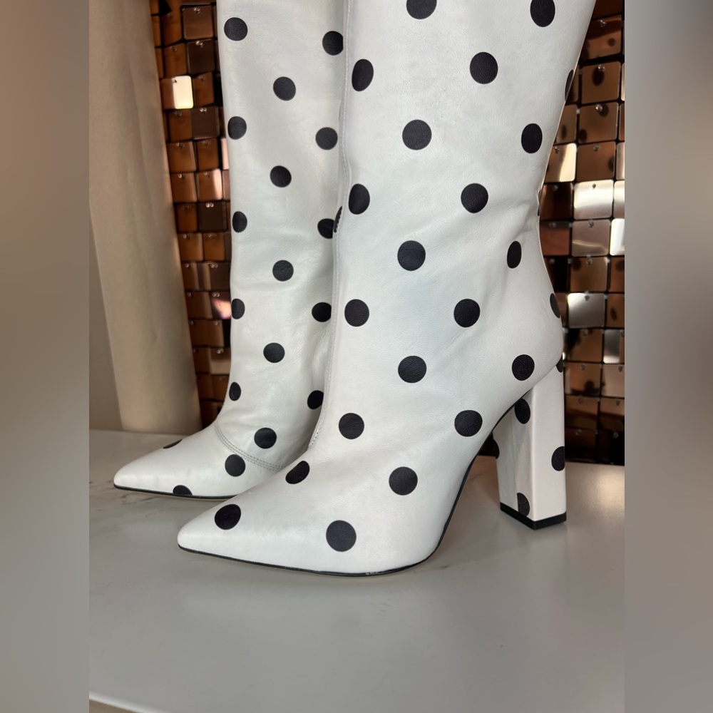 Liu Jo White and Black Polka Dot Heeled Tall Boot Size 35 - Picture 3 of 8